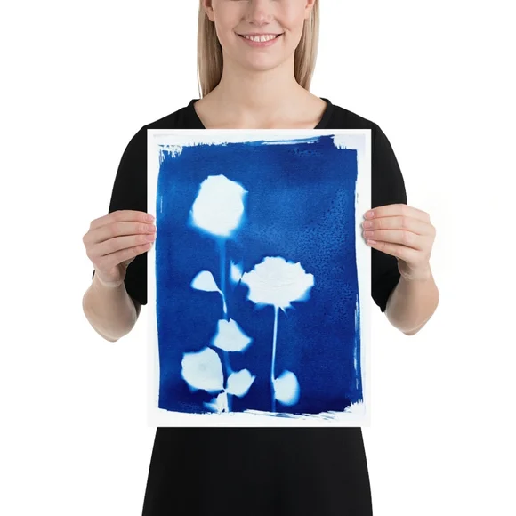 Original Rose Cyanotype Botanical Blue Print on Watercolor Paper - Picture 2 of 4